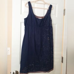 LOFT Blue Eyelet Lined Midi Sleeveless Dress - 14